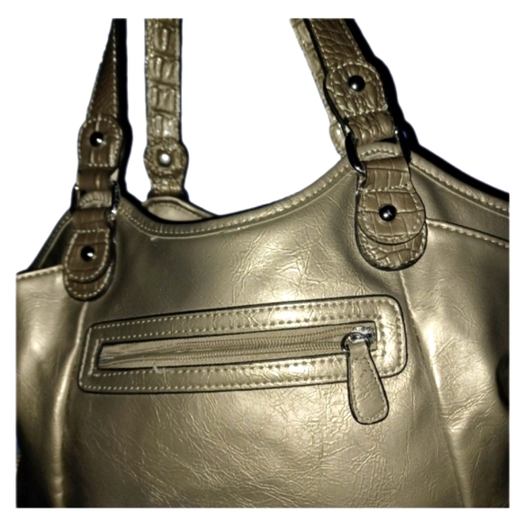 Nicole Miller Pewter Gold Glossy Shoulder Bag - Picture 5 of 6